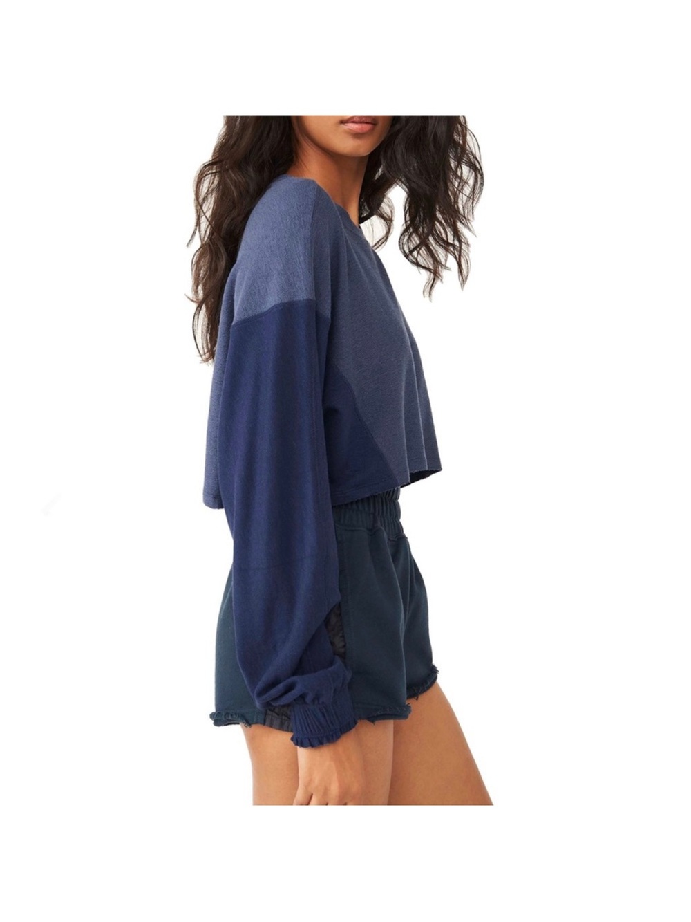 Free People Two-Tone Navy Cropped Long-Sleeve Tee - Picture 2 of 4